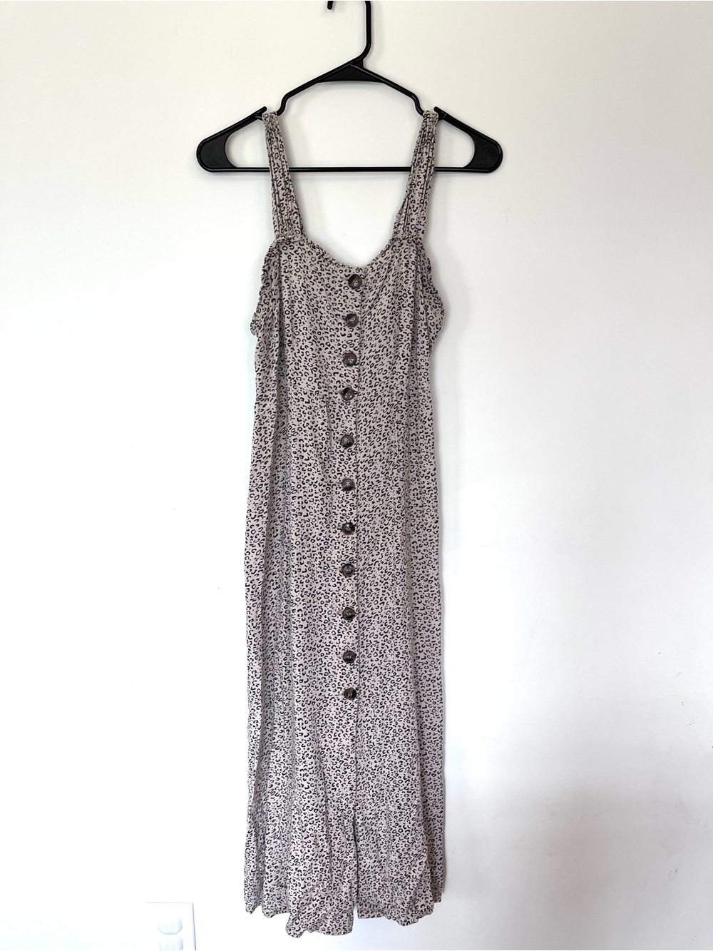 Japna Beige and Black Leopard Print Button-Front Maxi Dress